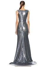 Alex Perry Square Neck Sequined Gown in Steel, view 3, click to view large image.