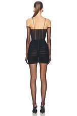 Alex Perry Ruched Mesh Bustier Mini Dress in Black, view 3, click to view large image.