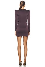 Alex Perry Plunging Satin Mini Dress in Raisin, view 3, click to view large image.