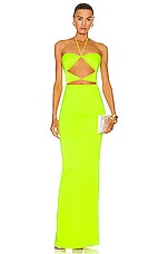Alex Perry Coryn Halter Cut Out Dress in Neon Yellow, view 1, click to view large image.