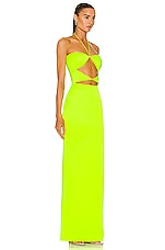 Alex Perry Coryn Halter Cut Out Dress in Neon Yellow, view 2, click to view large image.
