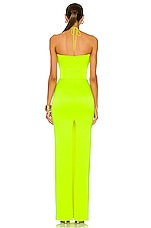 Alex Perry Coryn Halter Cut Out Dress in Neon Yellow, view 3, click to view large image.