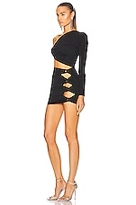 Alex Perry Keats Ruched One Shoulder Knot Mini Dress in Black, view 3, click to view large image.