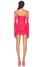 Alex Perry Colter Burnout Ruched Strapless Mini Dress with Gloves in Strawberry, view 3, click to view large image.