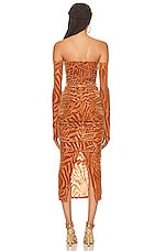 Alex Perry Brooks Burnout Strapless Ruched Dress with Gloves in Brown, view 3, click to view large image.