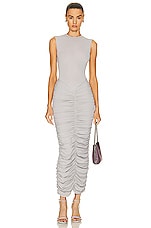 Alex Perry Broden Crew Neck Ruched Dress in Grey, view 1, click to view large image.