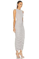 Alex Perry Broden Crew Neck Ruched Dress in Grey, view 2, click to view large image.