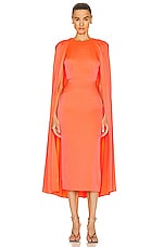 Alex Perry Beckett Crew Cape Dress in Coral, view 1, click to view large image.