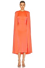 Alex Perry Beckett Crew Cape Dress in Coral, view 2, click to view large image.