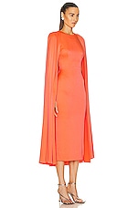 Alex Perry Beckett Crew Cape Dress in Coral, view 3, click to view large image.