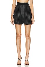 Alex Perry Pinstripe Pleat Short in Black, view 1, click to view large image.