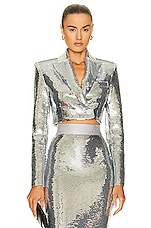 Alex Perry Pagett Sequin Crop Blazer in Silver, view 1, click to view large image.