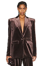 Alex Perry Barlow Velvet Oversized Blazer in Brown, view 1, click to view large image.