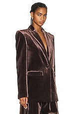 Alex Perry Barlow Velvet Oversized Blazer in Brown, view 3, click to view large image.