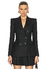 Alex Perry Pinstripe Fitted Double Breasted Blazer in Black, view 1, click to view large image.