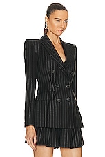 Alex Perry Pinstripe Fitted Double Breasted Blazer in Black, view 2, click to view large image.
