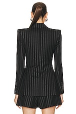 Alex Perry Pinstripe Fitted Double Breasted Blazer in Black, view 3, click to view large image.