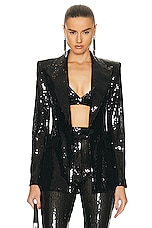 Alex Perry Sequin Fitted Blazer in Black, view 2, click to view large image.