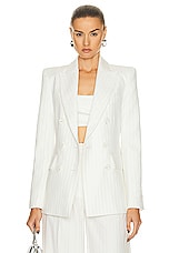 Alex Perry Pinstripe Fitted Double Breasted Blazer in White, view 2, click to view large image.