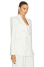 Alex Perry Pinstripe Fitted Double Breasted Blazer in White, view 3, click to view large image.