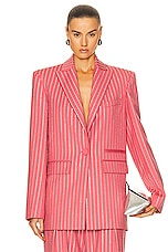 Alex Perry Oversized Crystal Pinstripe Blazer in Garnet Rose, view 1, click to view large image.