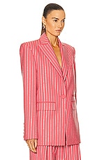 Alex Perry Oversized Crystal Pinstripe Blazer in Garnet Rose, view 2, click to view large image.