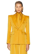 Alex Perry Fitted Satin Blazer in Gold, view 2, click to view large image.
