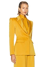 Alex Perry Fitted Satin Blazer in Gold, view 3, click to view large image.