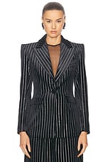 Alex Perry Crystal Velvet Single Breasted Fitted Blazer in Black, view 2, click to view large image.