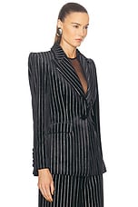 Alex Perry Crystal Velvet Single Breasted Fitted Blazer in Black, view 3, click to view large image.