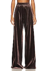 Alex Perry Rowe Velvet Pleat Pant in Brown, view 1, click to view large image.