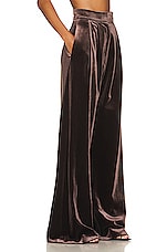Alex Perry Rowe Velvet Pleat Pant in Brown, view 2, click to view large image.