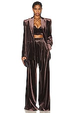 Alex Perry Rowe Velvet Pleat Pant in Brown, view 4, click to view large image.