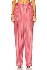 Alex Perry Low Rise Crystal Pinstripe Pleat Trouser in Garnet Rose, view 1, click to view large image.