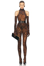 Alex Perry Leopard Burnout Mesh Stocking in Tobacco, view 5, click to view large image.