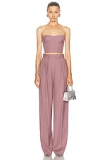 Alex Perry Lurex Pinstripe Tailored Trouser in Mauve, view 5, click to view large image.