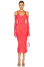 Alex Perry Dakota Ruched Skirt in Strawberry, view 4, click to view large image.