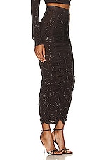 Alex Perry Crystal Haisley Ruched Skirt in Brown, view 2, click to view large image.