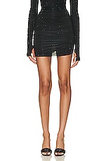 Alex Perry Crystal Benson Ruched Mini Skirt in Black, view 1, click to view large image.