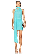 Alex Perry Ruched Crystal Mini Skirt in Aquamarine, view 4, click to view large image.