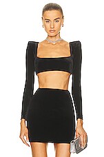 Alex Perry Velvet Haley Long Sleeve Crop Top in Black, view 1, click to view large image.