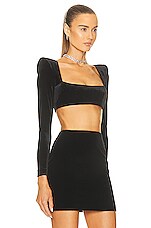 Alex Perry Velvet Haley Long Sleeve Crop Top in Black, view 2, click to view large image.