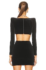Alex Perry Velvet Haley Long Sleeve Crop Top in Black, view 3, click to view large image.