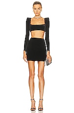 Alex Perry Velvet Haley Long Sleeve Crop Top in Black, view 4, click to view large image.