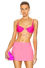 Alex Perry Coltan Ruched Wrap Bralette in Fluro Pink, view 1, click to view large image.