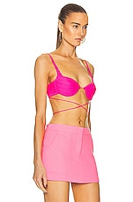 Alex Perry Coltan Ruched Wrap Bralette in Fluro Pink, view 2, click to view large image.