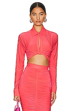 Alex Perry Caden Tie Front Crop Shirt in Strawberry, view 1, click to view large image.