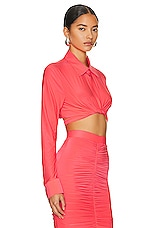 Alex Perry Caden Tie Front Crop Shirt in Strawberry, view 2, click to view large image.