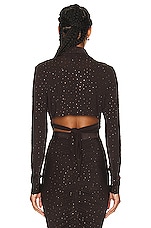 Alex Perry Crystal Bligh Tie Front Crop Shirt in Brown, view 3, click to view large image.