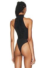 Alex Perry Aria Turtleneck Ruched Bodysuit in Black, view 4, click to view large image.